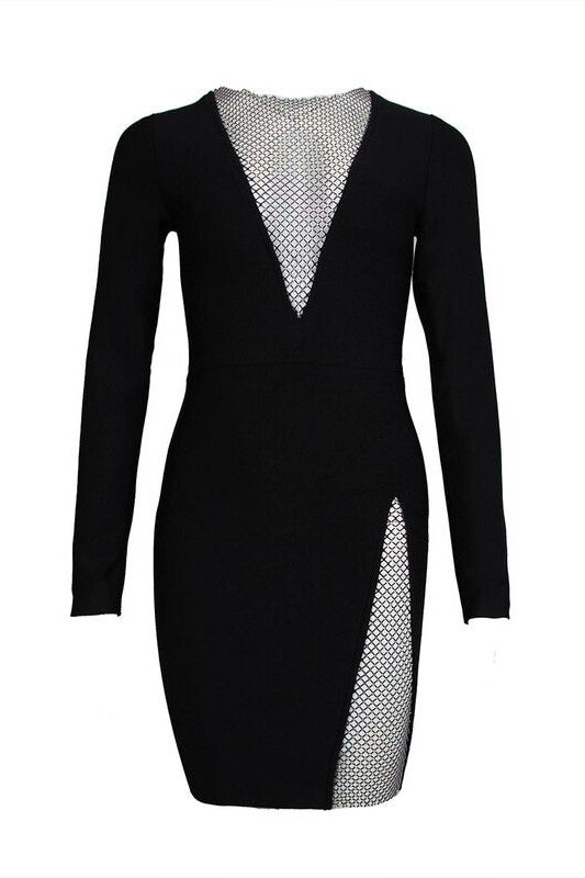 Sofie Long Sleeve Bodycon Mini Dress - Classic Black - Fashionpara