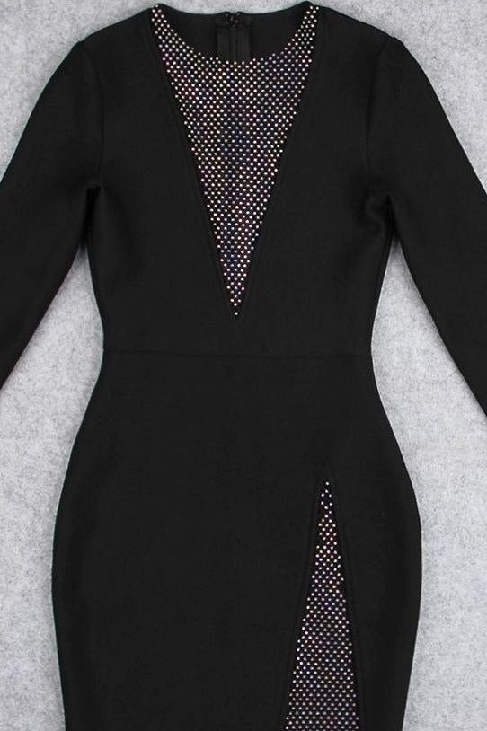 Sofie Long Sleeve Bodycon Mini Dress - Classic Black - Fashionpara