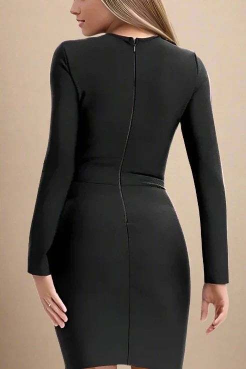 Sofie Long Sleeve Bodycon Mini Dress - Classic Black - Fashionpara