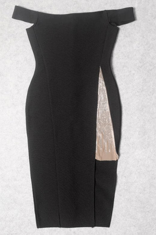 Sofie Off Shoulder Bodycon Dress - Classic Black - Fashionpara