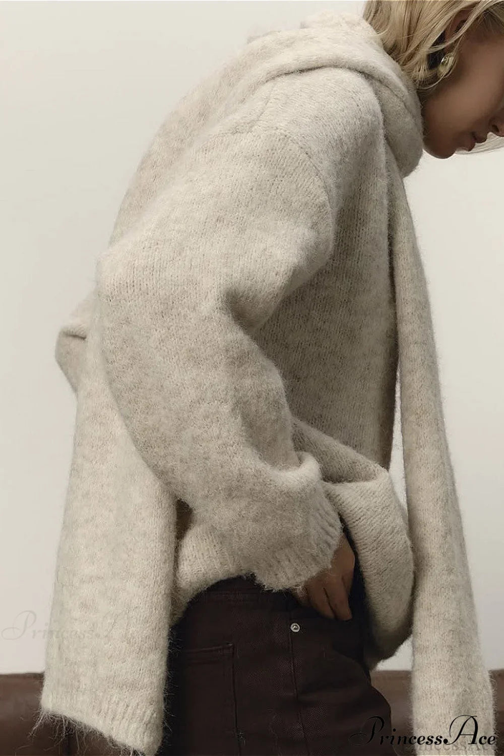 PrincessAce Soft Wool Slouchy Crew Neck Sweater for Comfort