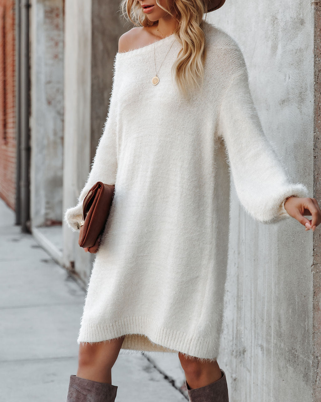 So In Love Knit Mini Dress in Elegant Ivory Color