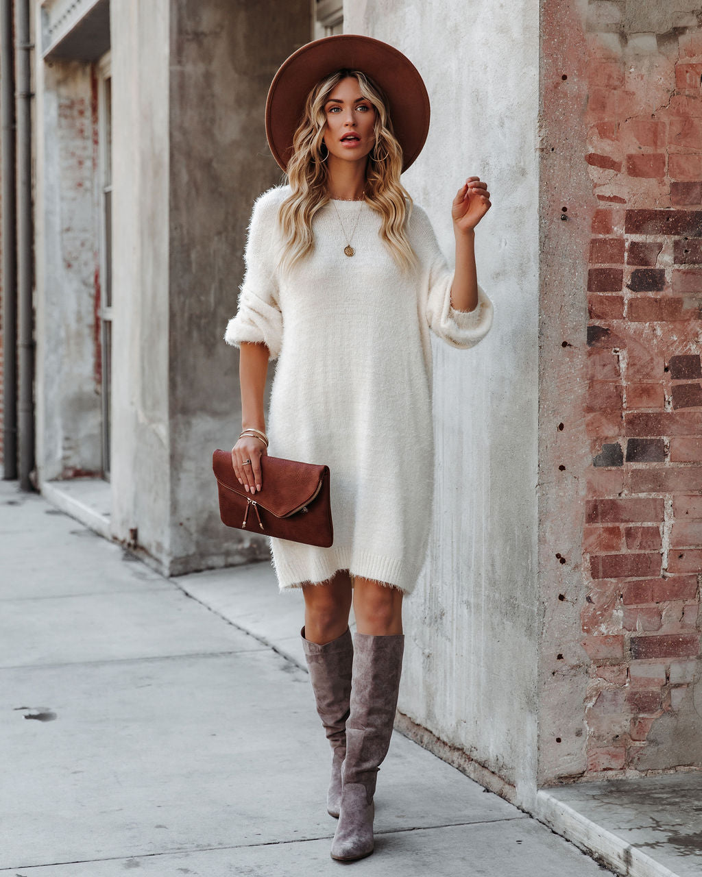 So In Love Knit Mini Dress in Elegant Ivory Color