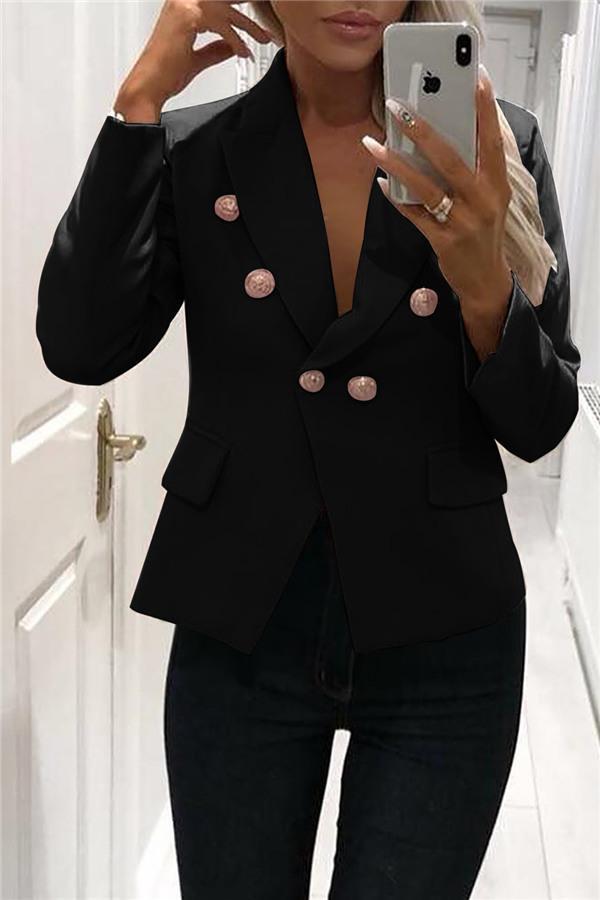 Solid Color Blazer with Elegant Button Detail for Style