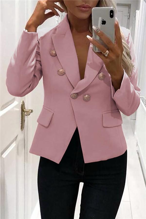 Solid Color Blazer with Elegant Button Detail for Style