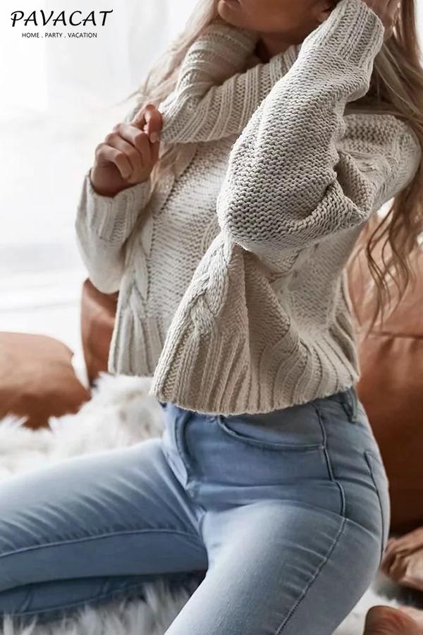 ShoptheCIC High Neck Solid Color Loose Sweater for Comfort