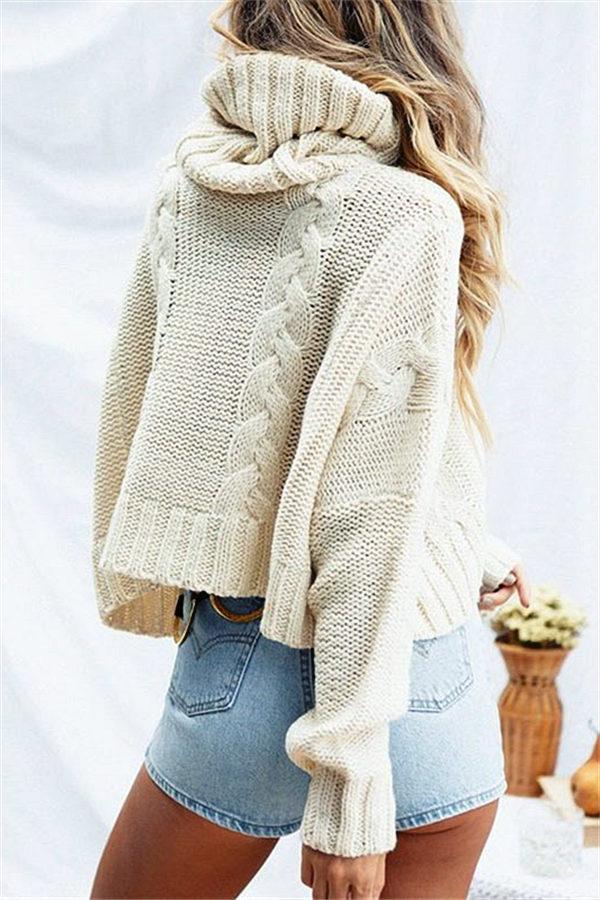 ShoptheCIC High Neck Solid Color Loose Sweater for Comfort