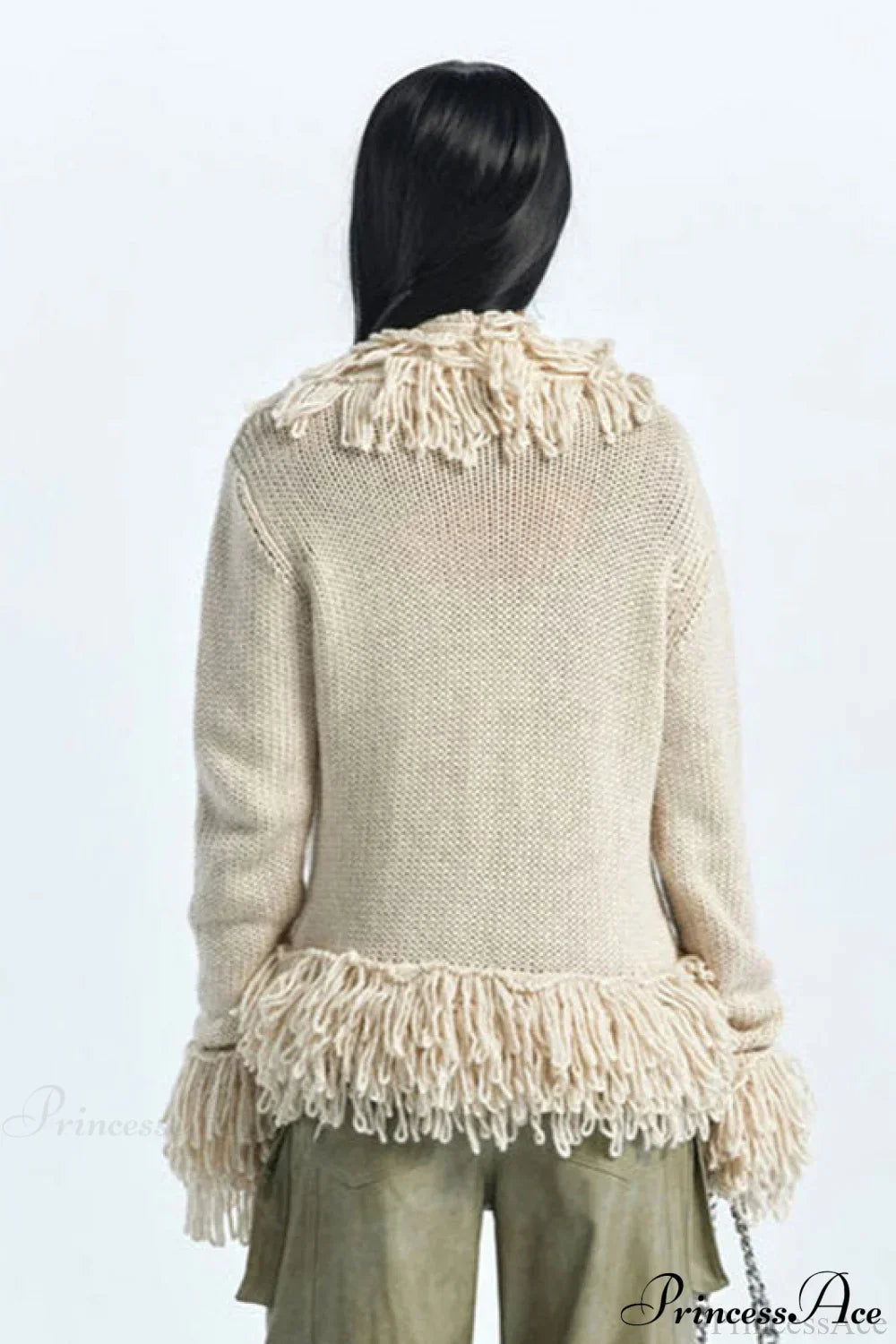 Solid Color Knit Fringe Loose Long Sleeve Cardigan 3