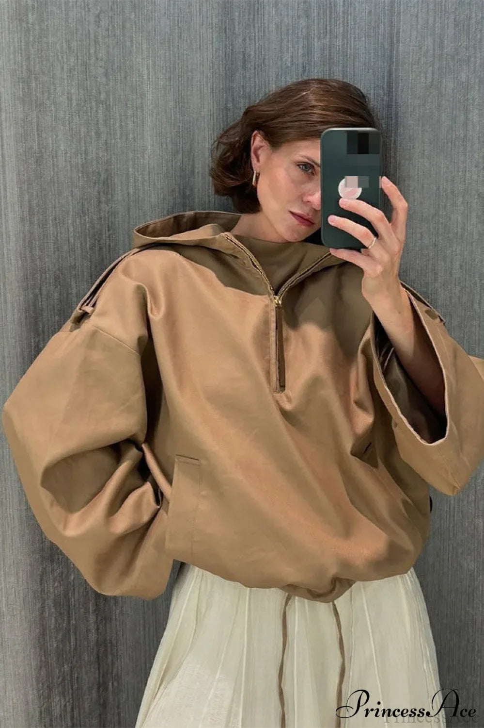 Solid Color Stylish Stand Collar Outdoor Hoodie khaki / S