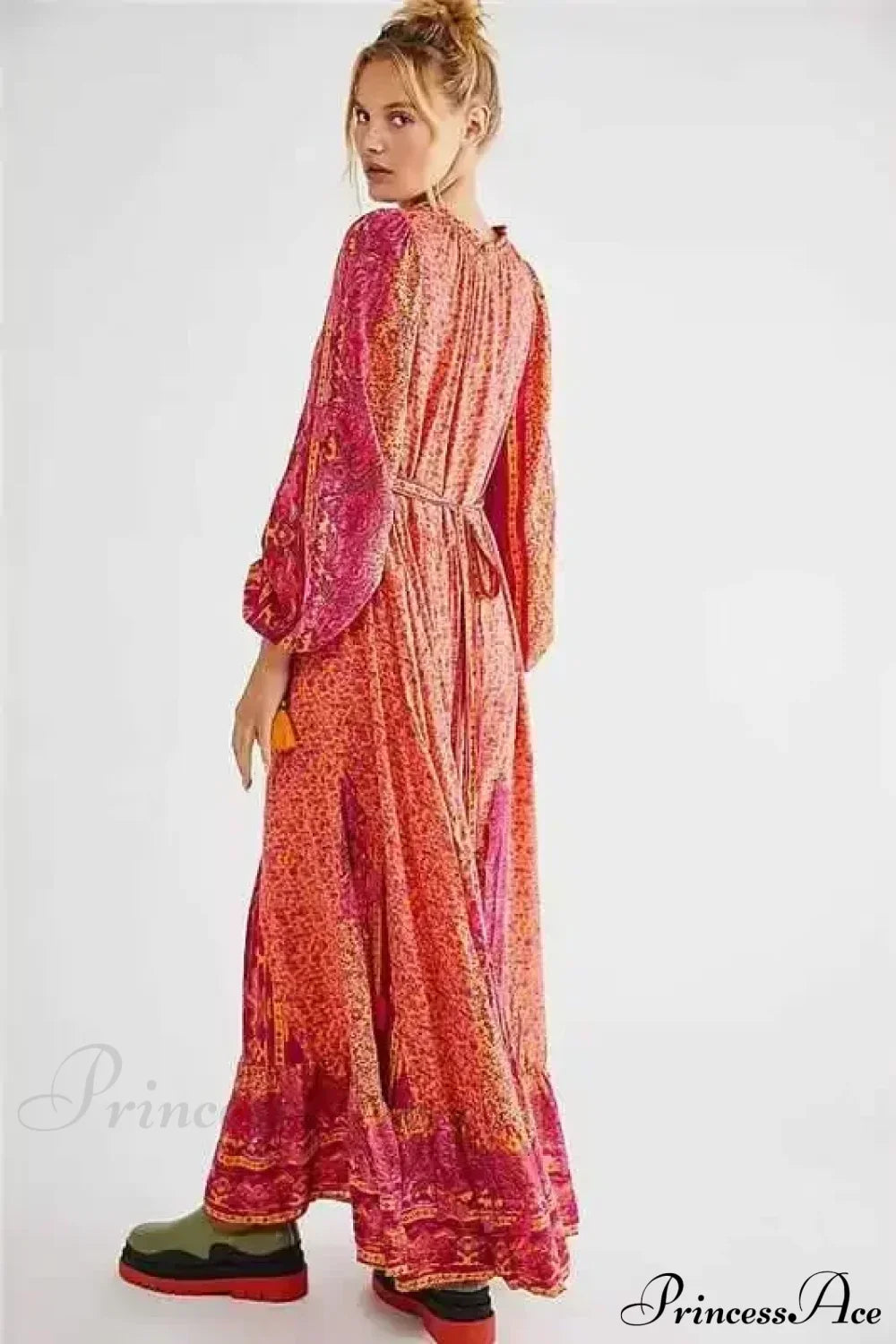 Solid Color V-neck Flare Sleeve Summer Boho Dress