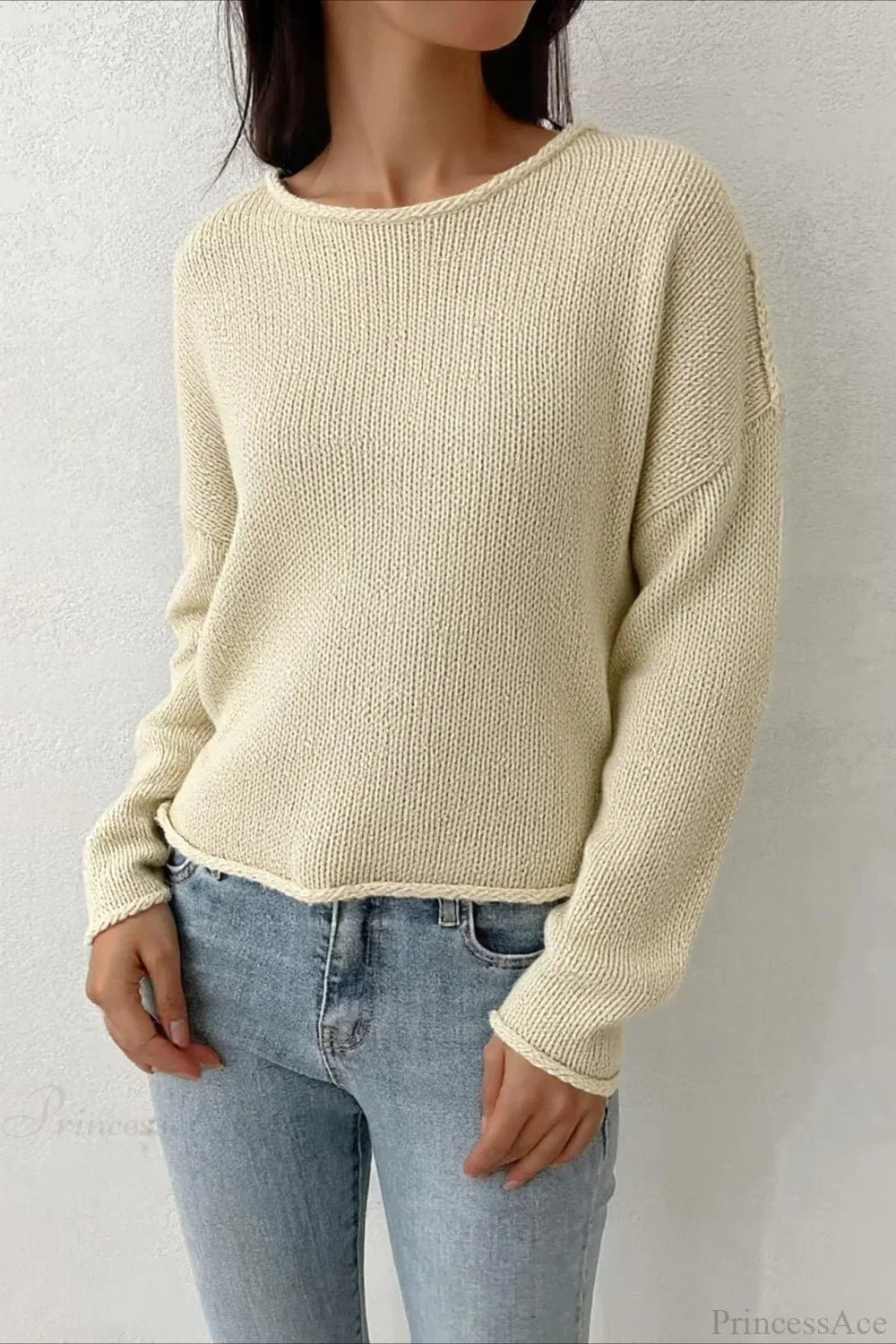 Solid Crewneck Long Sleeve Sweater