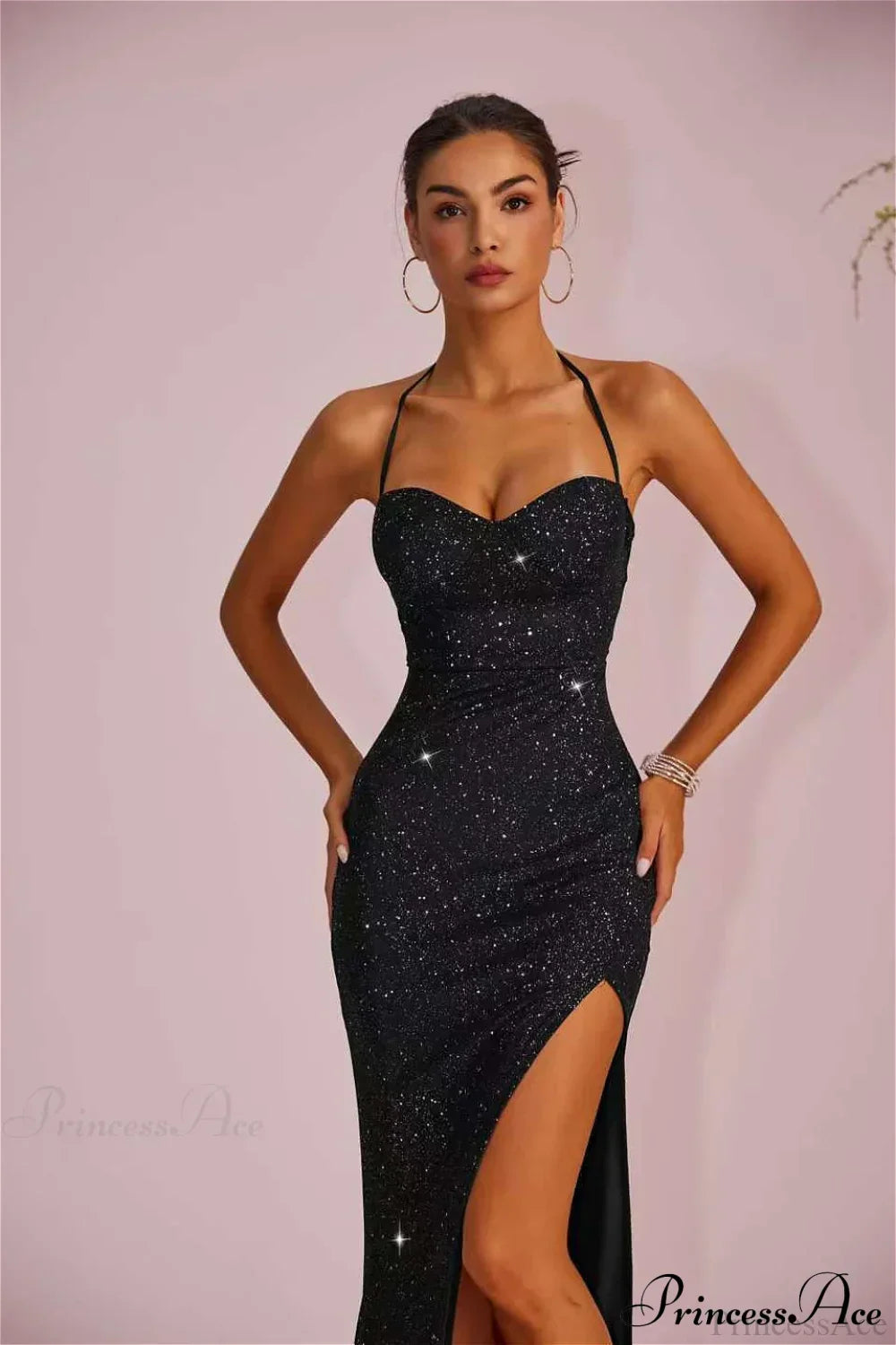 Sequin Halter Neck High Slit Mermaid Gown 7