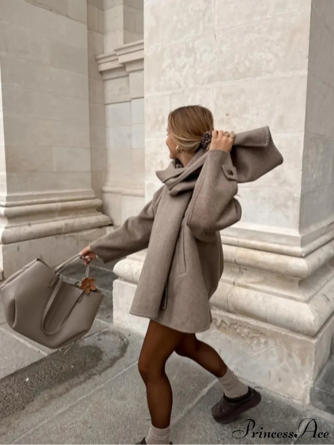 Solid Single Breasted Woolen Coat