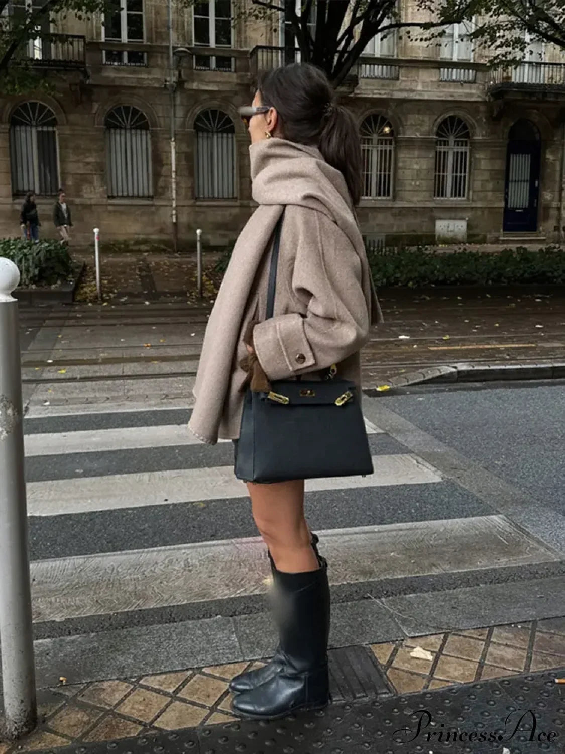 Solid Single Breasted Woolen Coat Khaki / S