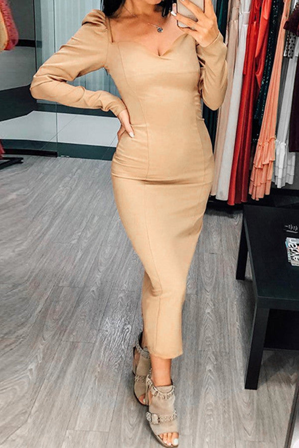 Solid Color Long-sleeved Prom Dress - Mislish