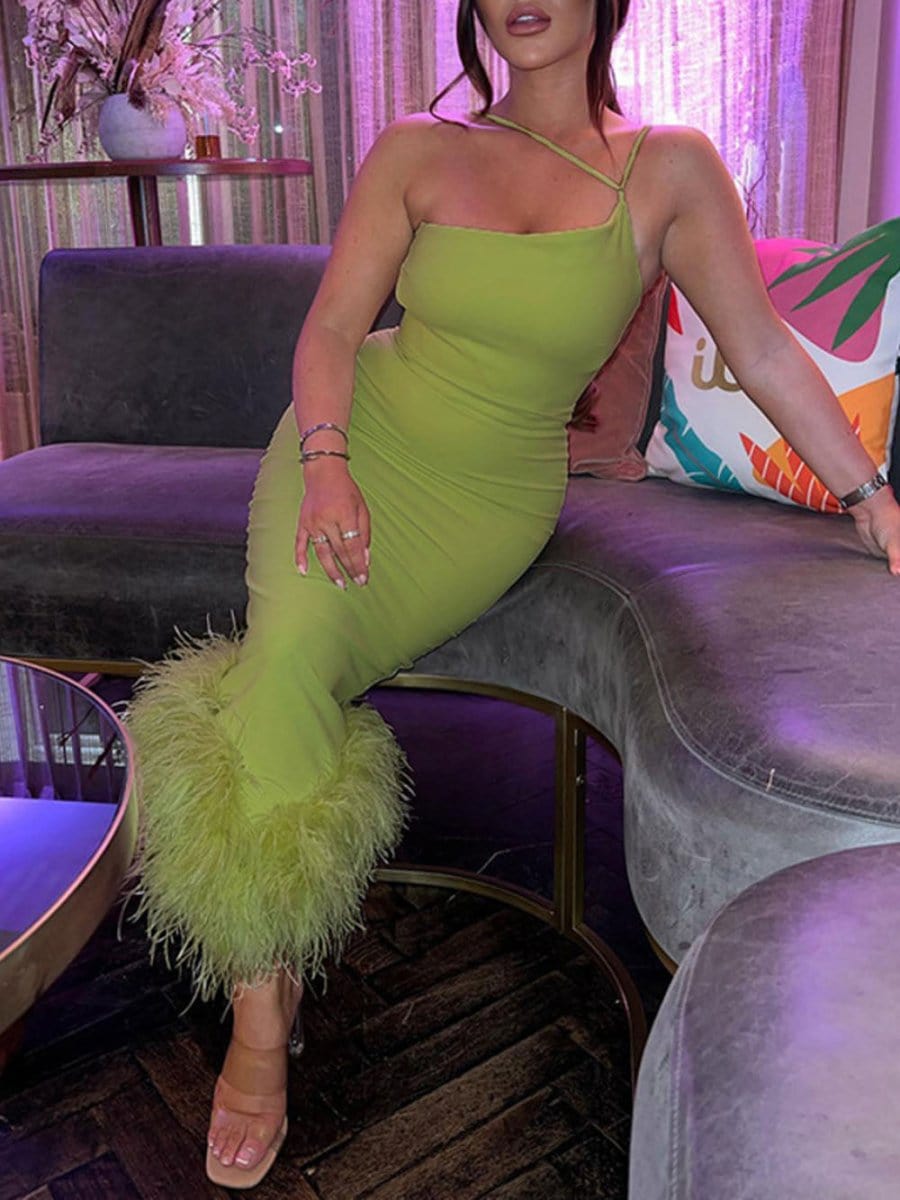 One Shoulder Feather - Fashionpara