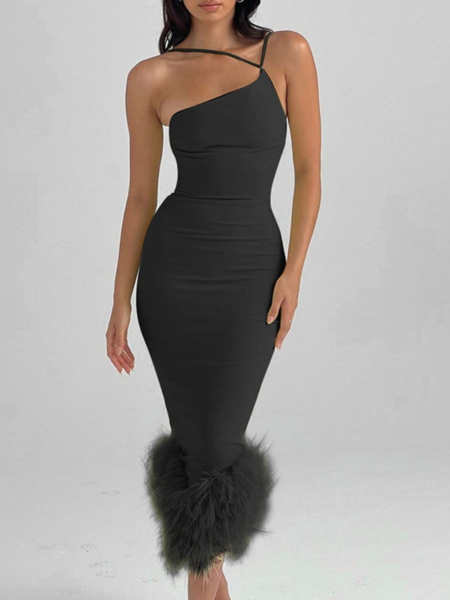 One Shoulder Feather - Fashionpara