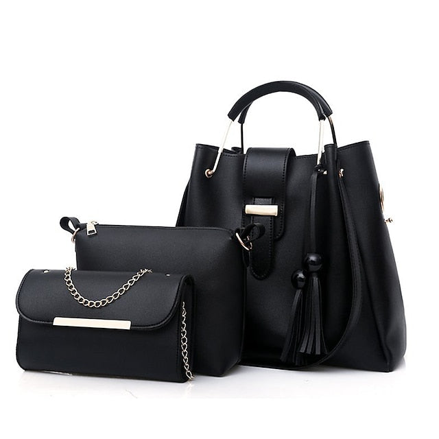 Leather Set Tote 3-Piece Pink Faux - Handbag