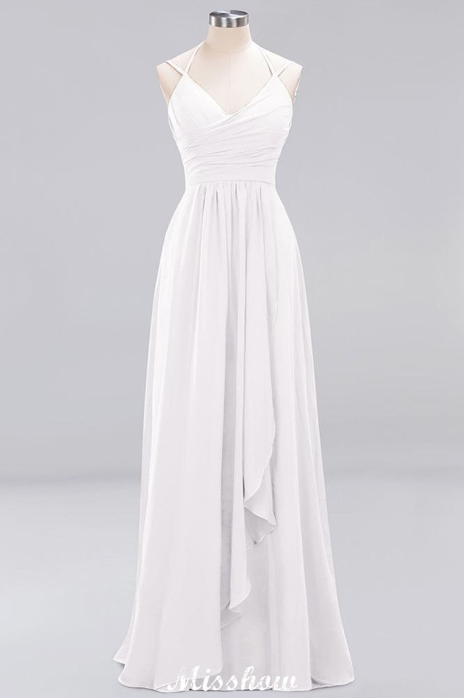 Spaghetti Sleeveless Ruffles A-line Chiffon Bridesmaid Dresses Straps Evening Maxi Dress