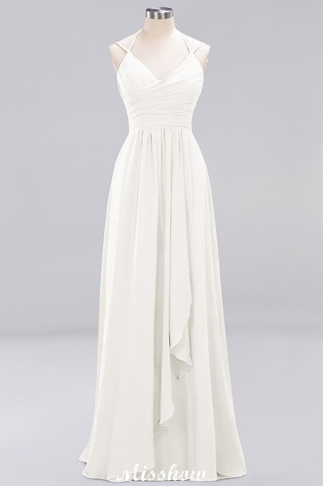 Spaghetti Sleeveless Ruffles A-line Chiffon Bridesmaid Dresses Straps Evening Maxi Dress