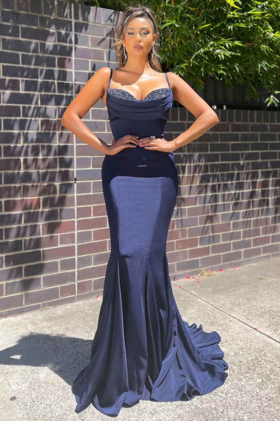 Spaghetti-Straps Mermaid Prom Dress Long Sleeveless With Sequins - Fashionpara