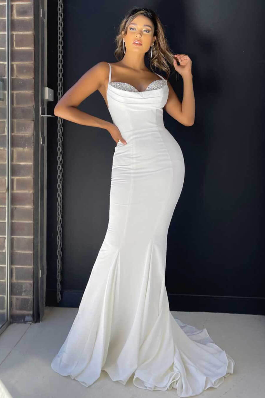 Spaghetti-Straps Mermaid Prom Dress Long Sleeveless With Sequins - Fashionpara