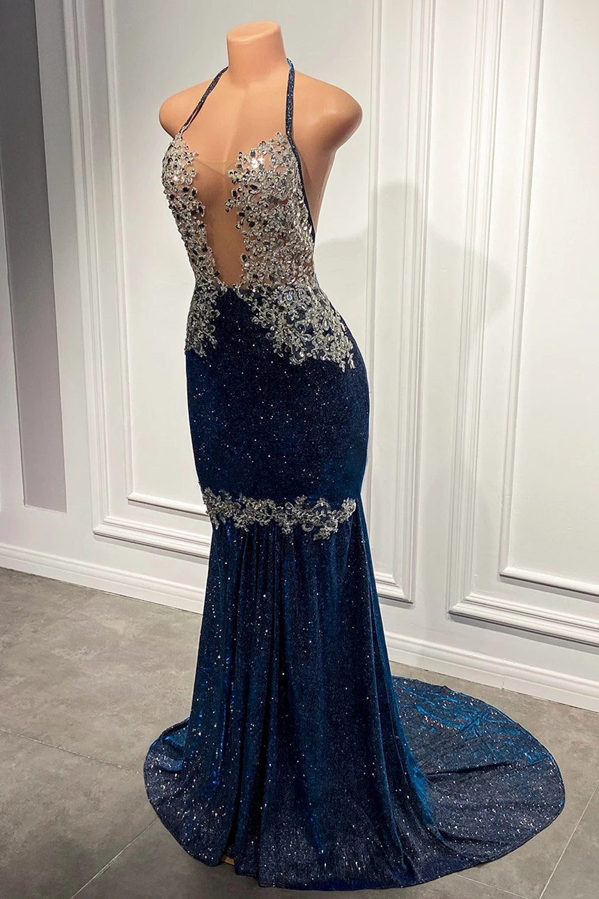 Spaghetti-Straps Mermaid Prom Dress Sleeveless Royal Blue - Fashionpara