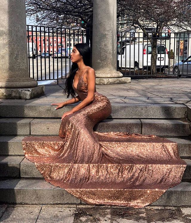 Spaghetti-Straps Mermaid Sequins Long Evening Prom Dress Sleeveless - Fashionpara