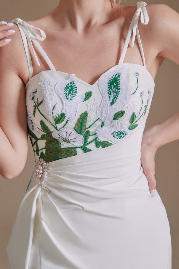 Spaghetti-Straps Mermaid Wedding Dress Split With Print - Fashionpara