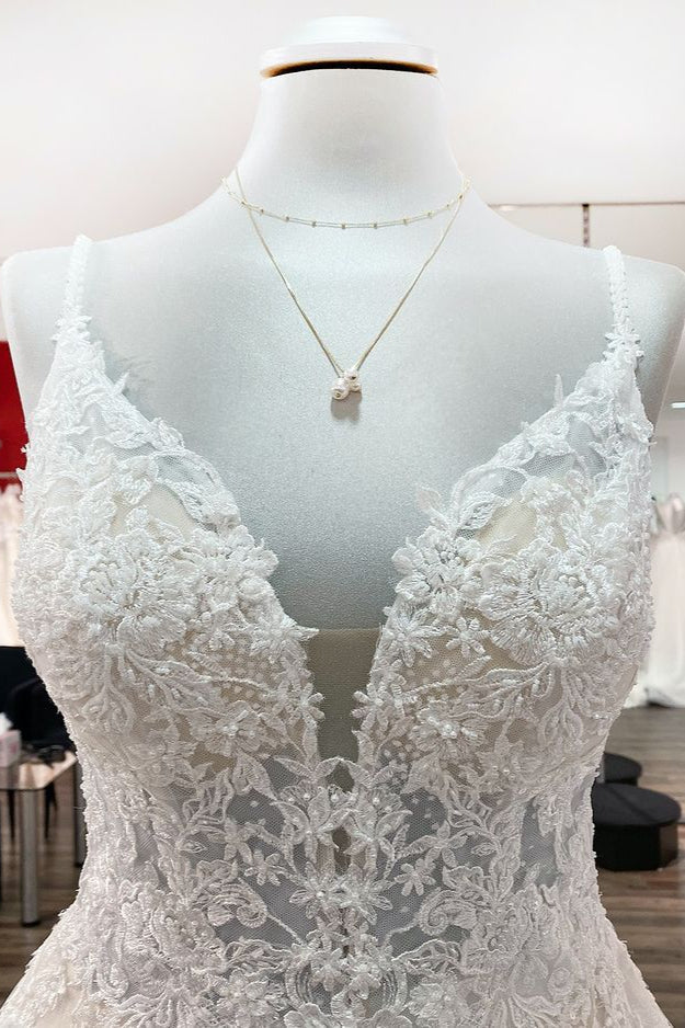 Spaghetti Straps Tulle Lace Appliques A-Line Wedding Dresses - Fashionpara