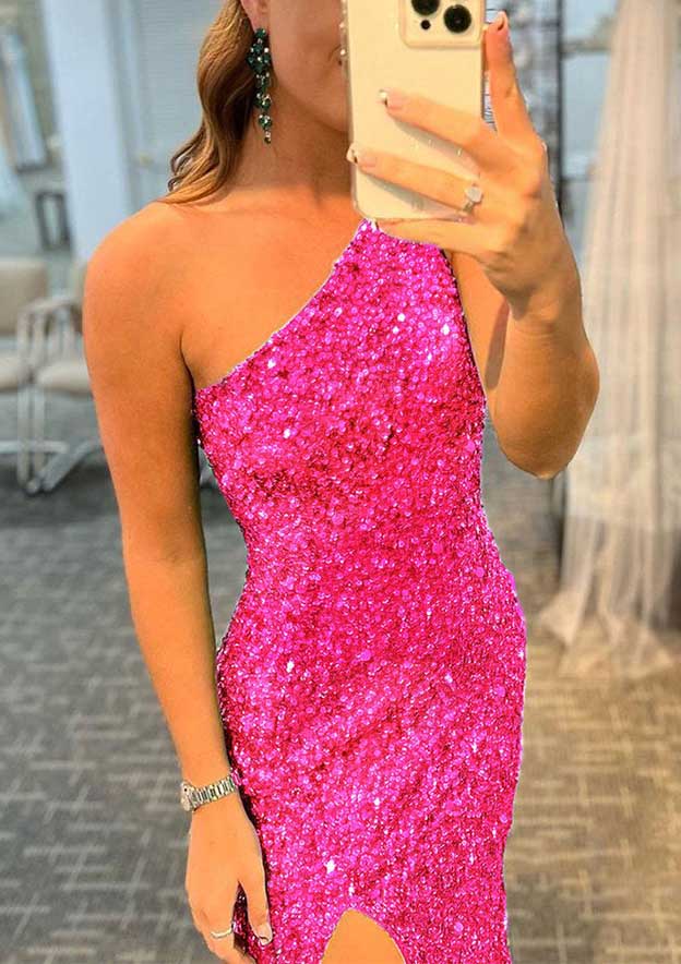 Sparkling One-Shoulder Sleeveless Allover Sequined Prom Dress/Evening Dress - Trumpet/Mermaid Split - Fashionpara