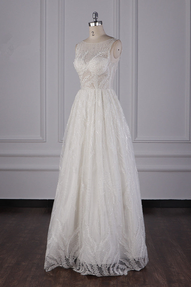 Sparkly Beadings A-Line Ruffle Wedding Dress Jewel Appliques Bridal Gowns On Sale - Fashionpara