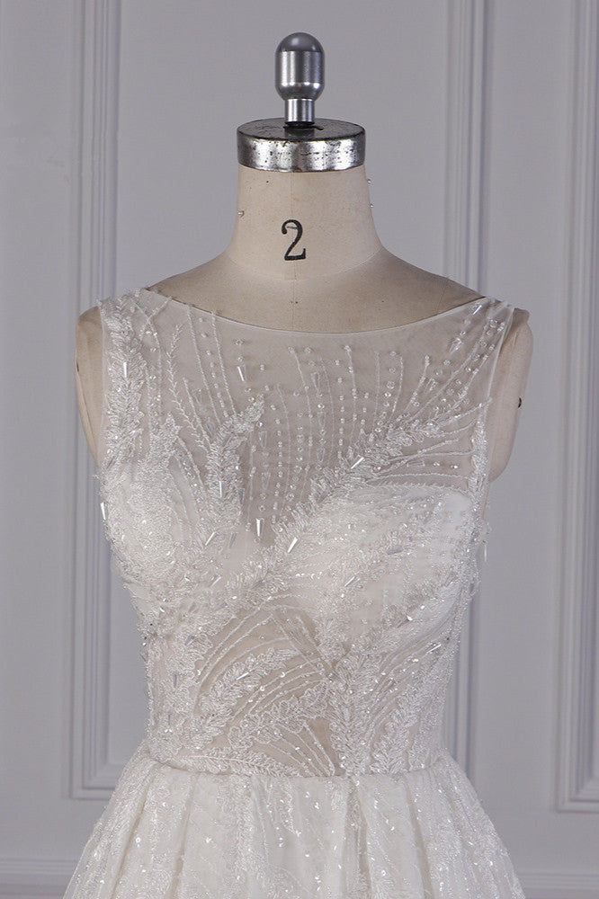 Sparkly Beadings A-Line Ruffle Wedding Dress Jewel Appliques Bridal Gowns On Sale - Fashionpara