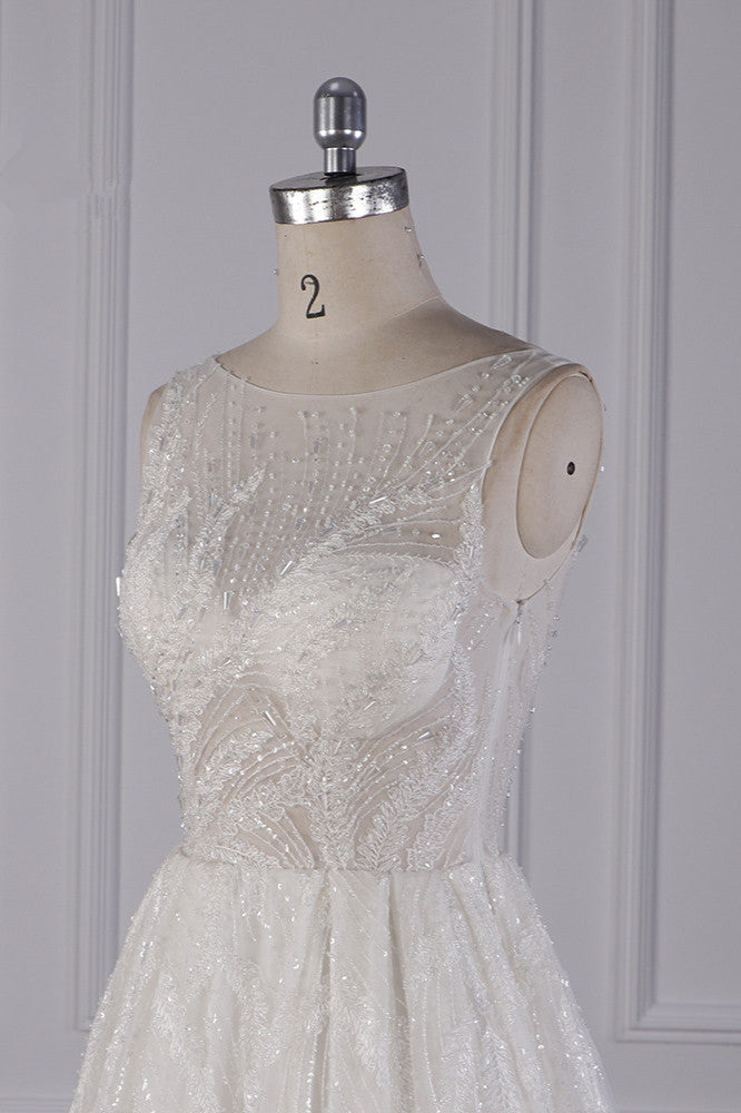Sparkly Beadings A-Line Ruffle Wedding Dress Jewel Appliques Bridal Gowns On Sale - Fashionpara
