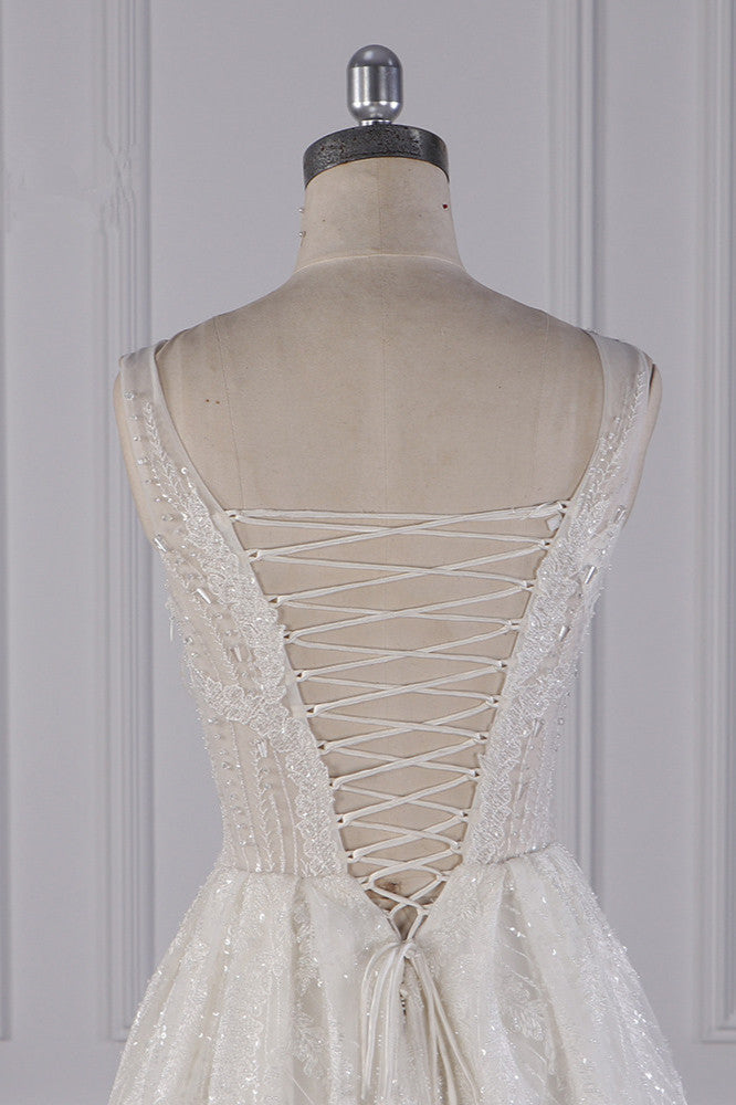 Sparkly Beadings A-Line Ruffle Wedding Dress Jewel Appliques Bridal Gowns On Sale - Fashionpara