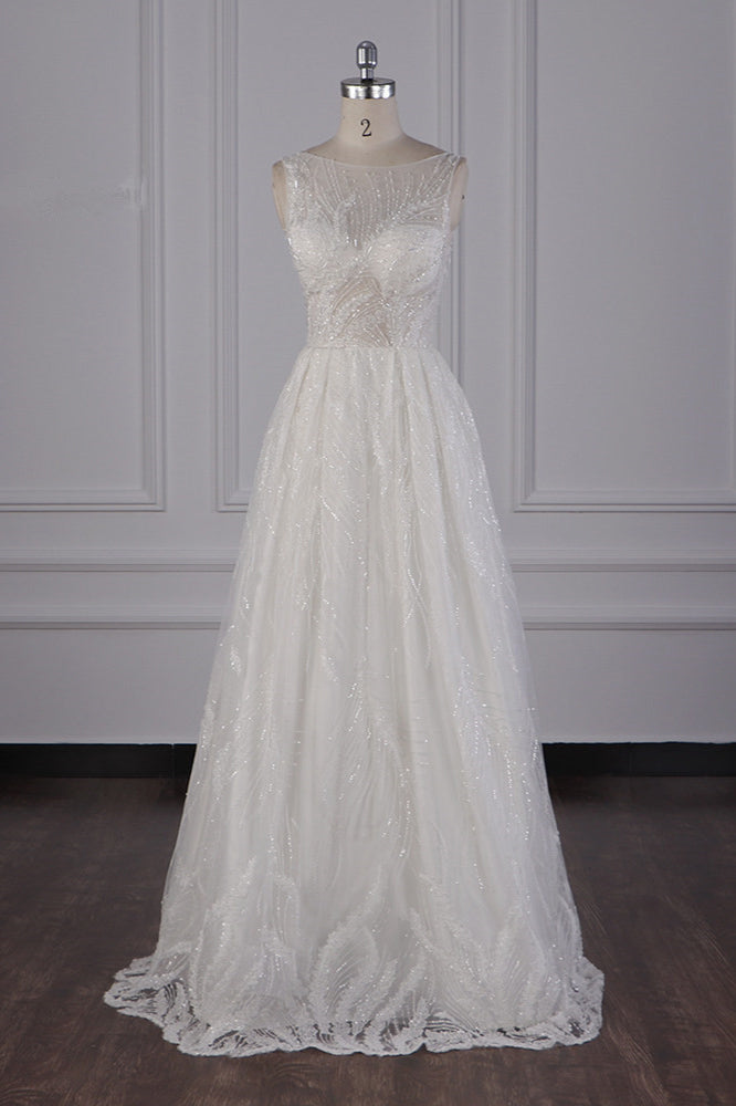 Sparkly Beadings A-Line Ruffle Wedding Dress Jewel Appliques Bridal Gowns On Sale - Fashionpara