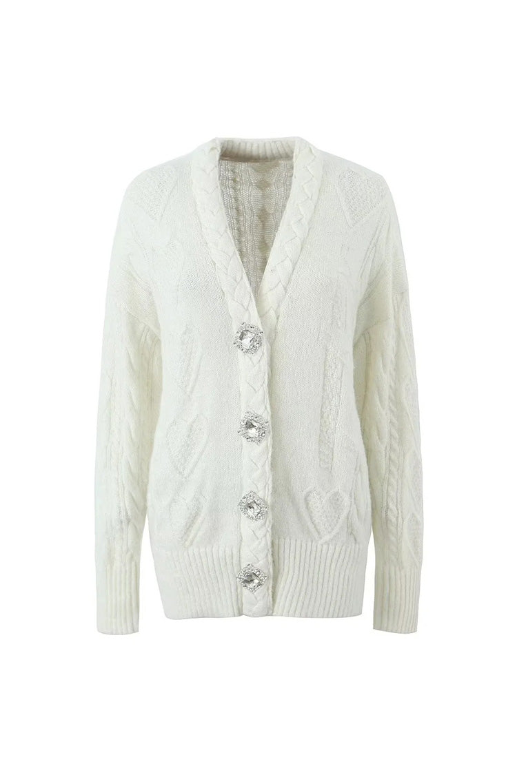 Rosedress Sparkly Crystal V Neck Fisherman Cardigan
