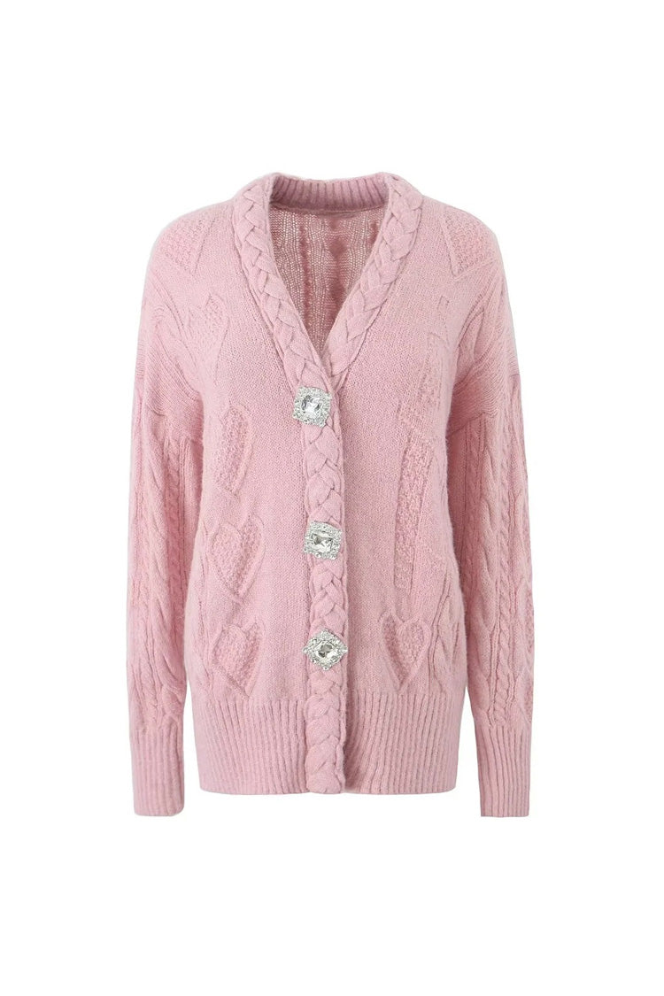 Rosedress Sparkly Crystal V Neck Fisherman Cardigan