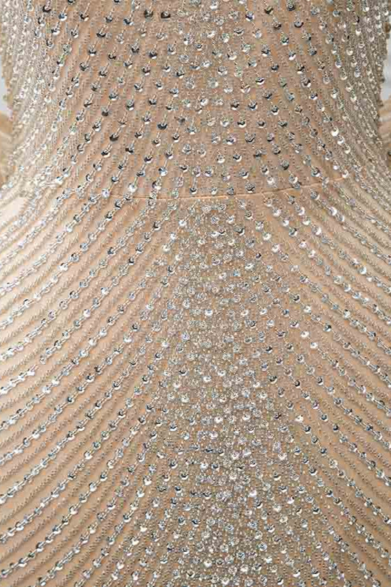 Sparkly Crystals High-Neck Prom Dresses with Front Slit - Fashionpara