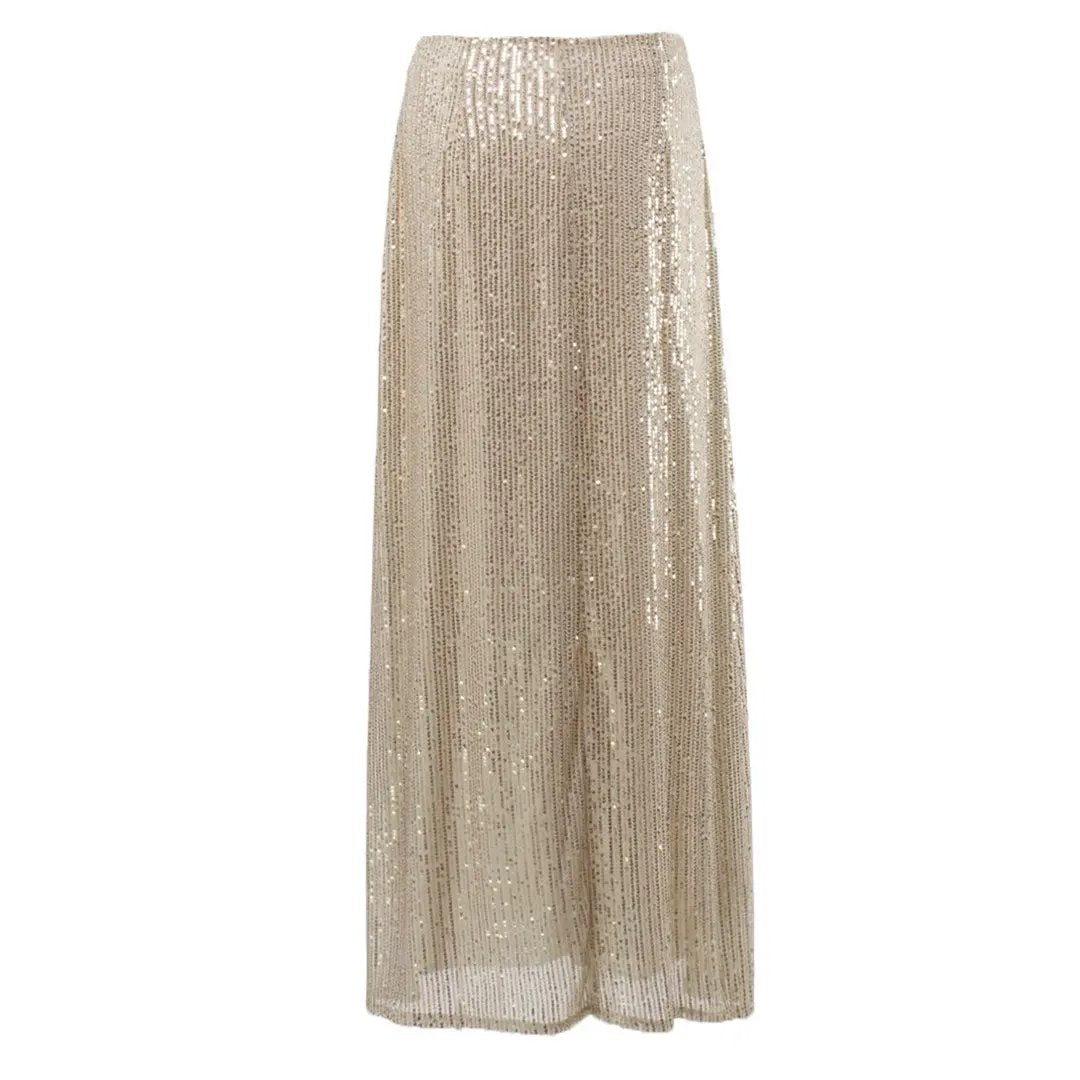 Sparkly Disco Style Drop Waist A Line Party Maxi Sequin Skirt - Gold  Fashionpara