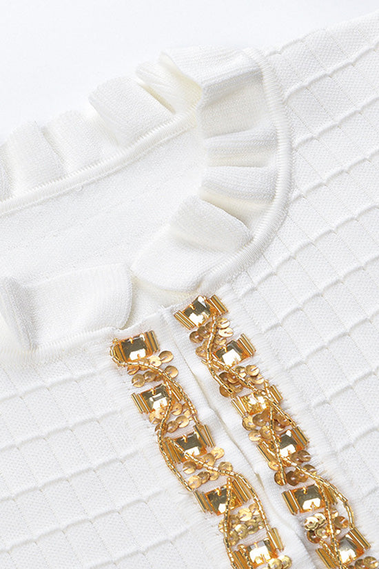 Rosedress Sparkly Ruffle Trim Long Sleeve Knit Cardigan