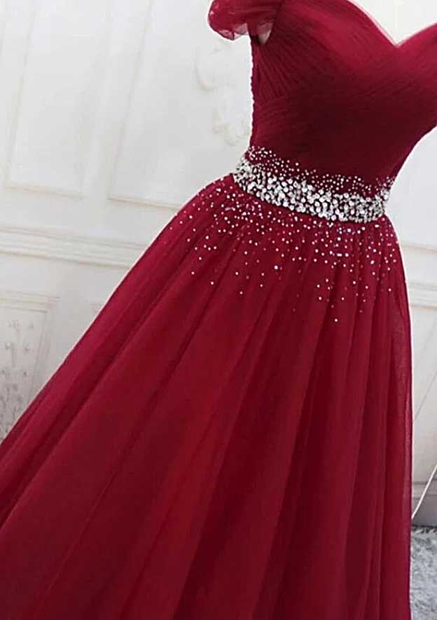 Sparkly Off-the-Shoulder Tulle Ball Gown Prom Dress/Evening Dress - Fashionpara