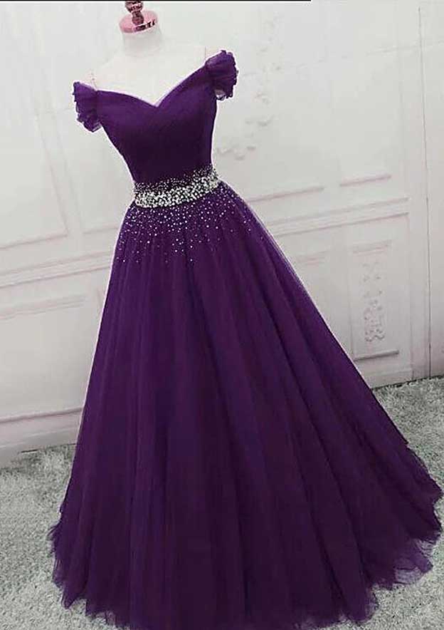 Sparkly Off-the-Shoulder Tulle Ball Gown Prom Dress/Evening Dress - Fashionpara
