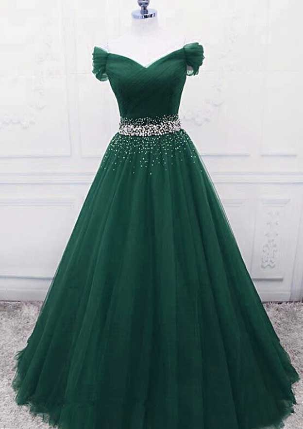 Sparkly Off-the-Shoulder Tulle Ball Gown Prom Dress/Evening Dress - Fashionpara