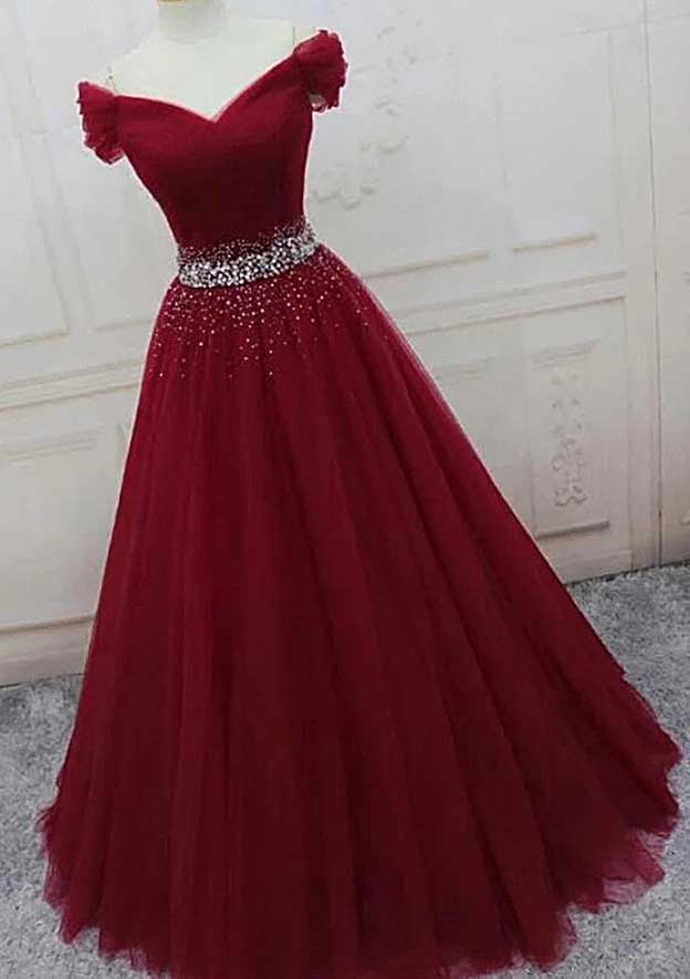 Sparkly Off-the-Shoulder Tulle Ball Gown Prom Dress/Evening Dress - Fashionpara