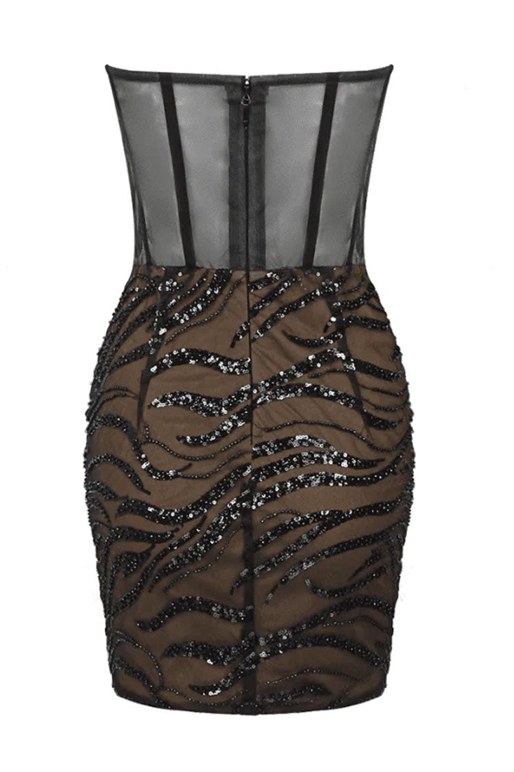 Rhinestone Strapless Sheer Corset Bodycon Mini Dress - View 6