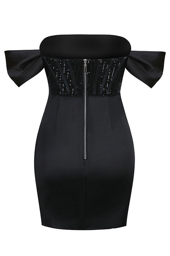 Strapless Sequin Corset Ruched Satin Mini Dress 4