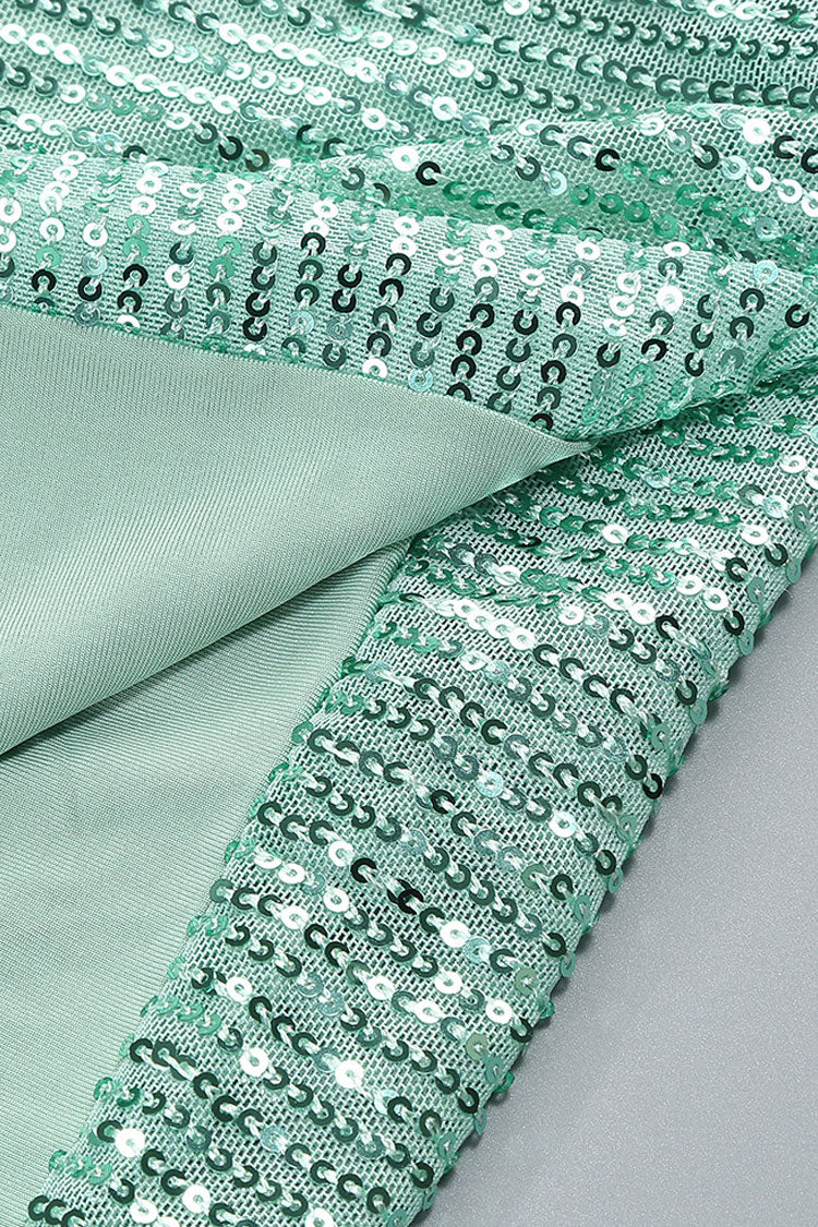 Sparkly Sequin Spaghetti Strap Lace Up Twisted Ruched Split Evening Maxi Dress