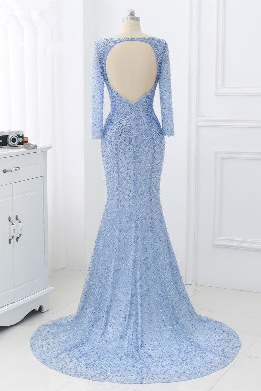 Sparkly Sequined Jewel Mermaid Prom Dresses with Long Sleeves - Fashionpara