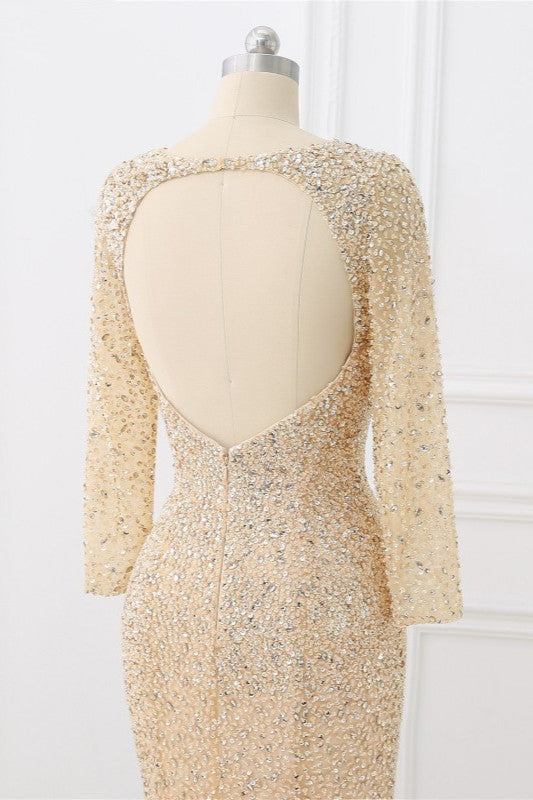 Sparkly Sequined Jewel Mermaid Prom Dresses with Long Sleeves - Fashionpara
